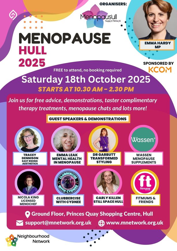 Menopause Hull 2025 - October 18th - 10.30 - 2.30 pm on the ground floor of Princes Quay Shopping Centre