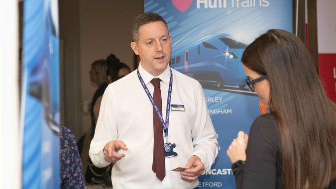 Paul Jackson From Hull Trains chatting on his stand 